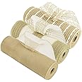 HUIHUANG 3 Rolls Rustic Burlap Deco Mesh Decorative Mesh Ribbon 10 inch Rolls Natural Farmhouse Wreath Mesh Decorative Mesh Ribbon for Wreath Supplies Swag Garland Gifts Bows- 30 Feet Each Roll