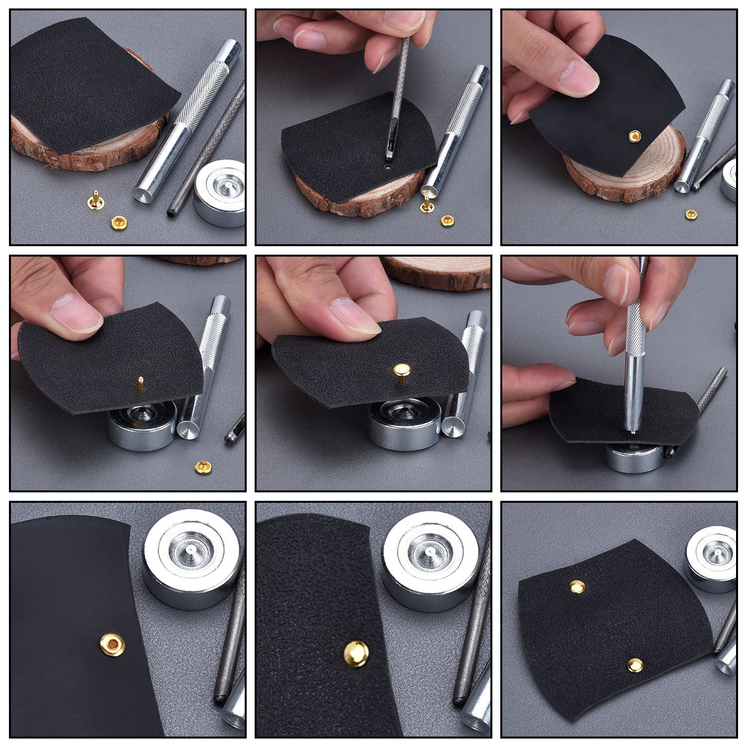 ISOTO 180 Sets 2 Sizes Leather Rivets Single Cap Rivet Tubular Metal Studs with 3 Pieces Fixing Tool for DIY Leather Clothing Craft Rivets Replacement,Snap Fastener Kit Button Tool