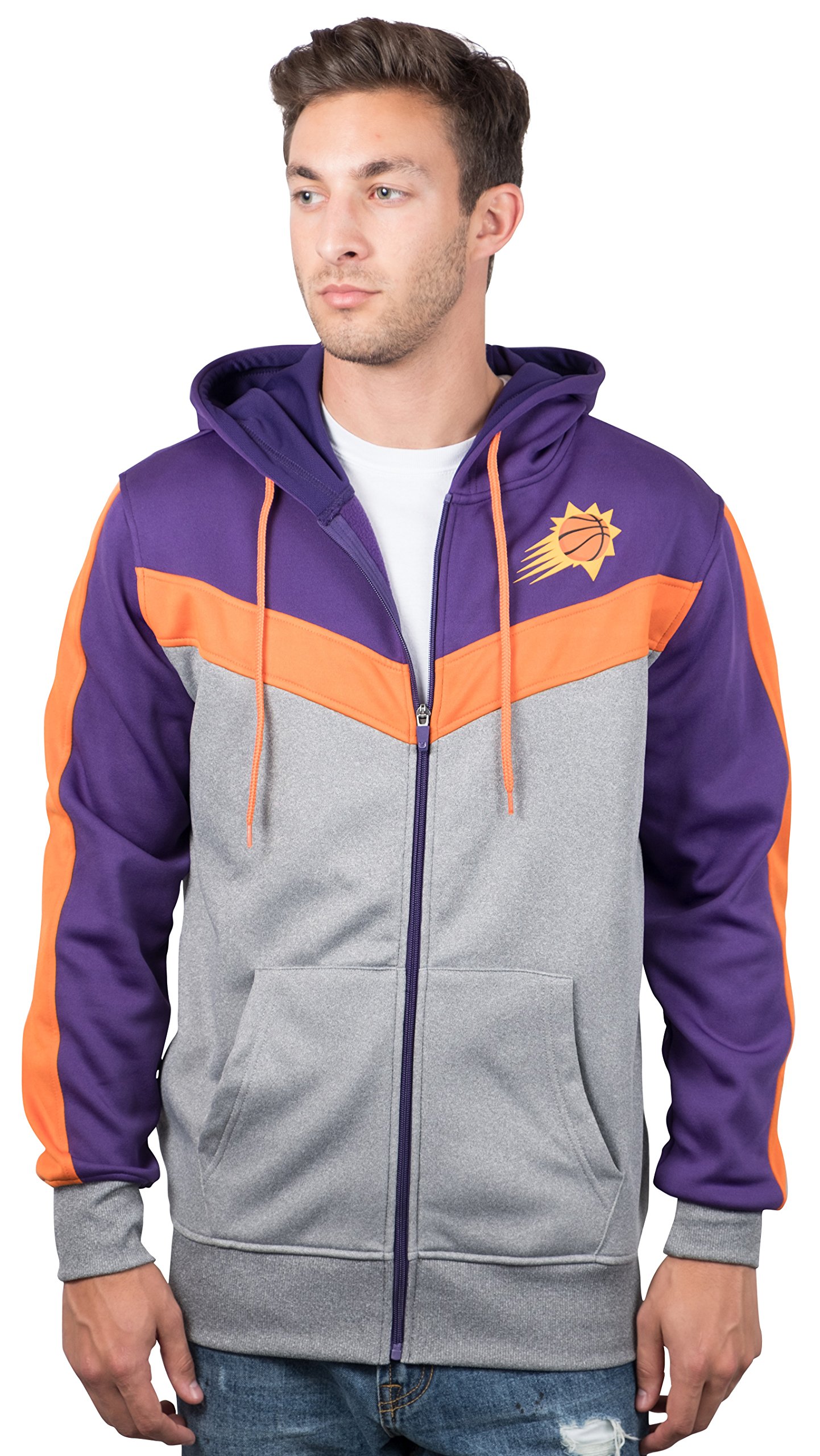 Ultra Game NBA Official Men’s Contrast Back Cut Full Zip Hoodie Sweatshirt - Unisex, Phoenix Suns, Team Color, Medium Image