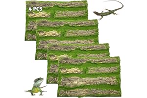 PINVNBY Reptile Terrarium Cork Background, Bearded Dragon Tank Bark Backdrop Wall Decor with Artificial Moss for Gecko Lizard Tortoise Frog Chameleon(4 Pack)