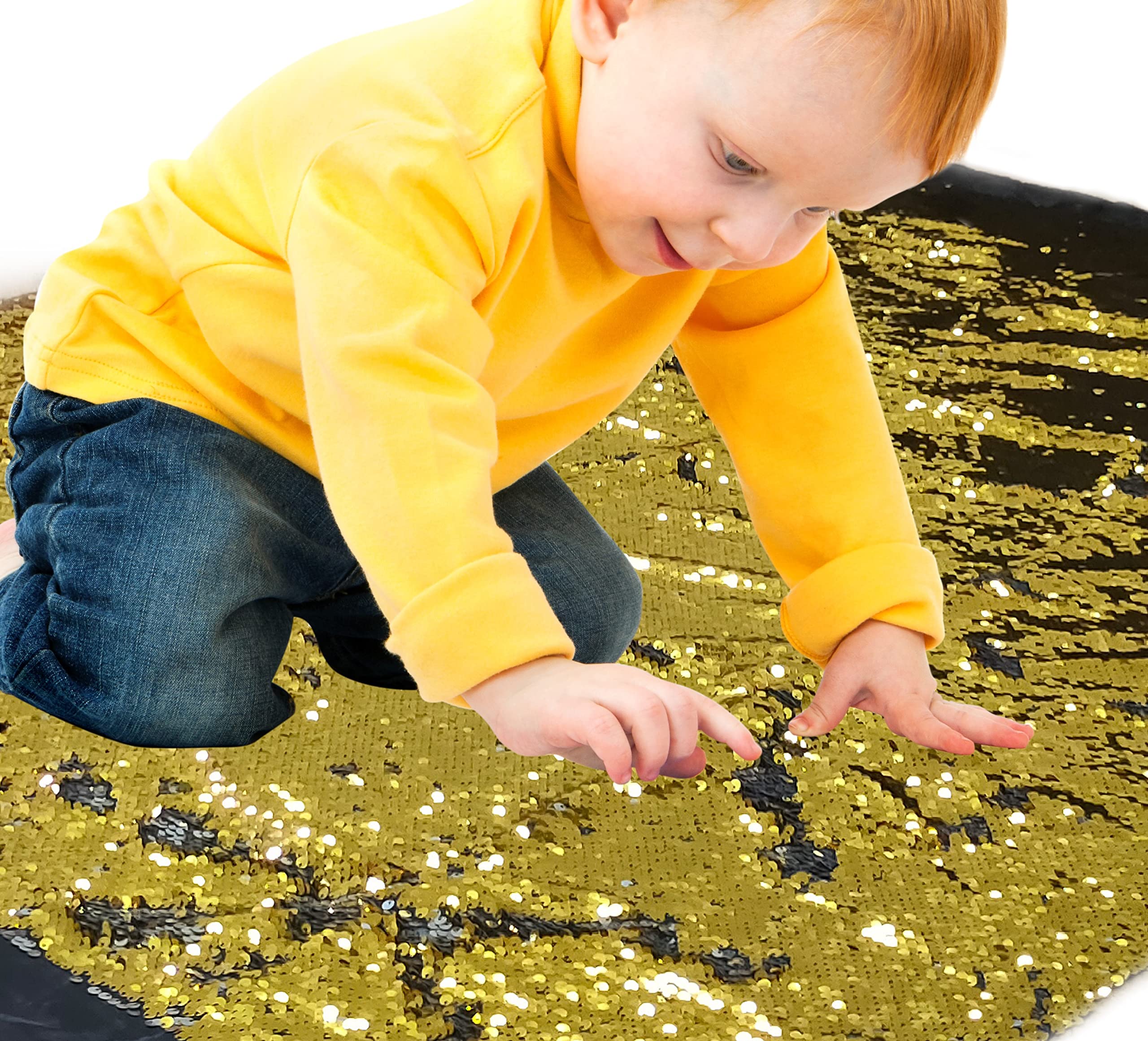 Sensory Wall Sequin Flip Fabric for Kids,0.2" Large Sequins Sensory Graffiti Fabric,Tactile Stimulation,Reversible Mermaid Fabric by The Yard (1yard(36"*49"), Gold+Black)