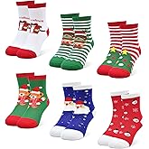 ZERULETS Christmas Socks Kids Socks Children Xmas 6 Pairs Toddler Socks Gift Warm Winter Crew Socks for Boys Girls 0-9 Years