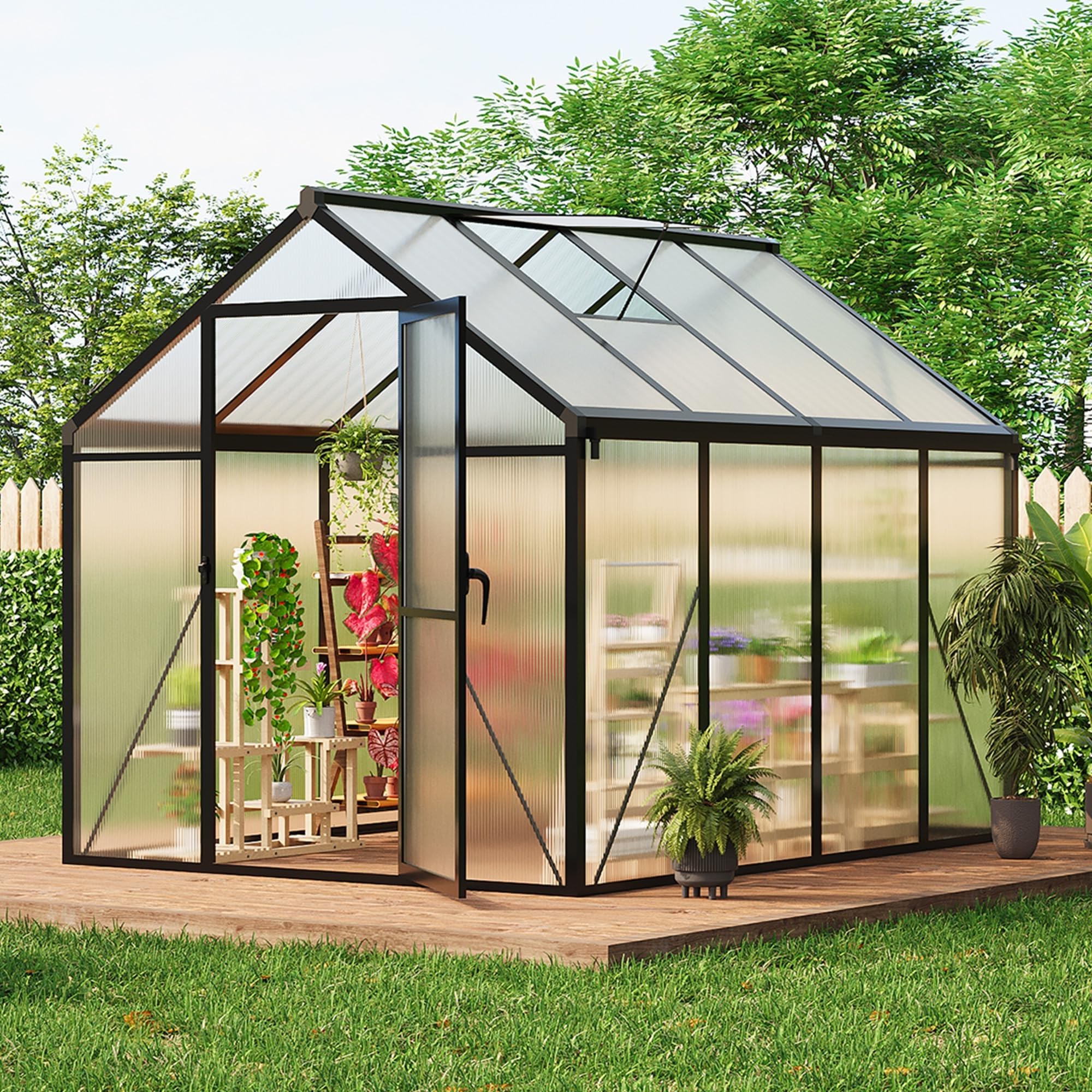 Photo 1 of ****MISSING PIECES -SELLING AS PARTS ONLY*** 6x8FT Polycarbonate Greenhouse, Walk-in Outdoor Aluminum Frame Greenhouse with Roof Vent, Lockable Push Door for Garden, Backyard, Patio & Lawn