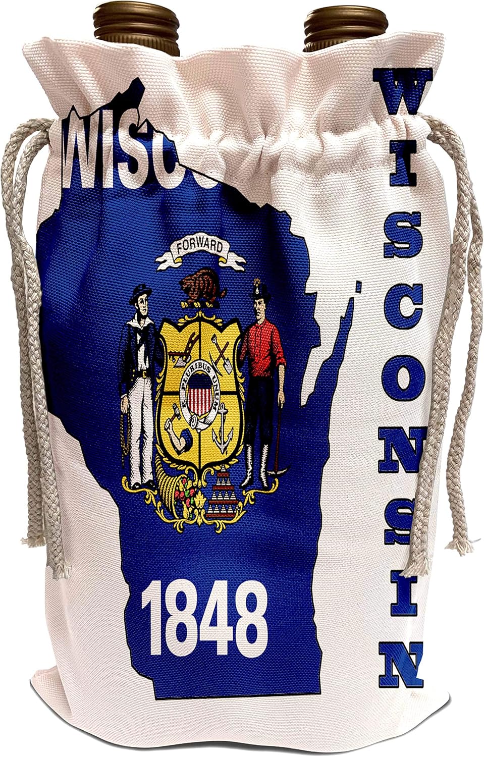 3dRose 777images Flags and Maps - States - Wisconsin state flag in the outline map and letters for Wisconsin - Wine Bag (wbg_58770_1)