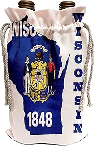 3dRose 777images Flags and Maps - States - Wisconsin state flag in the outline map and letters for Wisconsin - Wine Bag (wbg_58770_1)
