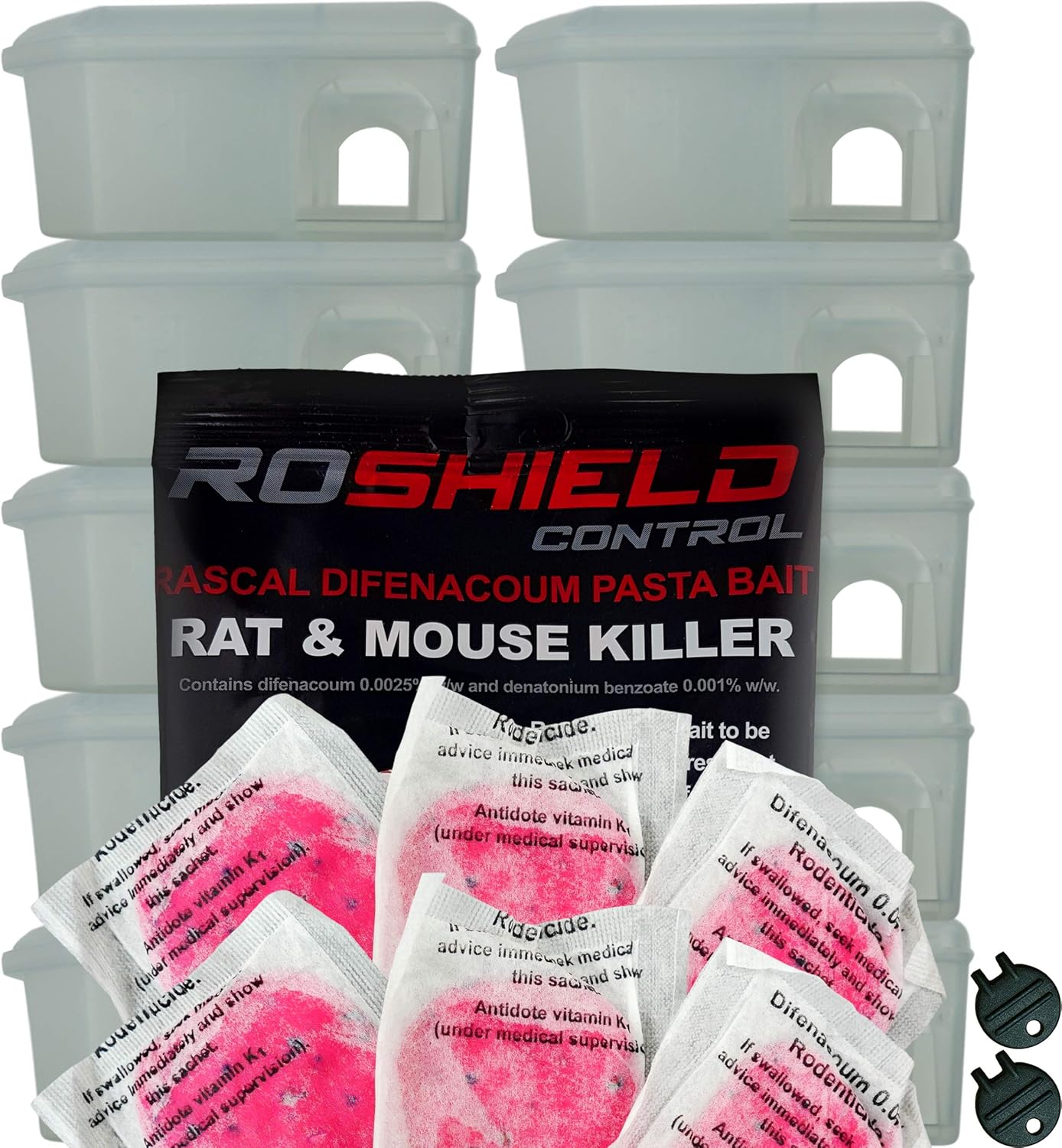 Roshield 10 x Clear Mouse Bait Boxes & 30 x Rodent Pasta for Mice