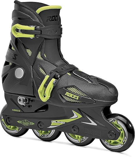 Roces USA Patins infantis Orlando 4.0 em linha, Black/Lime, US 9-12jr