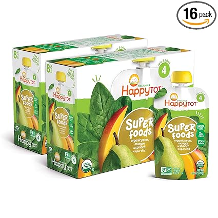 Amazon Com Happy Tot Organic Stage 4 Super Foods Pears Mangos And Spinach Super Chia 4 22 Ounce Pouch Pack Of 16 Packaging May Vary Non Gmo Gluten Free3g Of Fiber Excellent Source