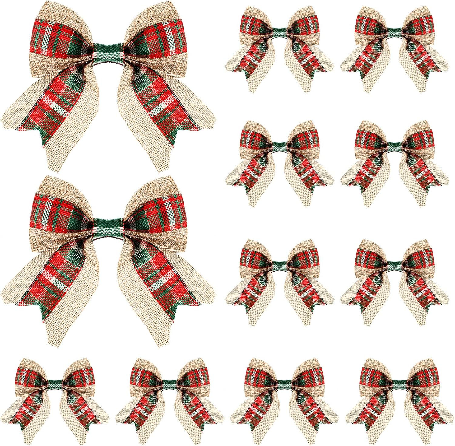 Bows & Ribbons - Waydress 20 Pieces Christmas Burlap Bow Buffalo Plaid Bow Christmas Wreath Decoration Bow Door Burlap Natural Bowknot Ornament for Christmas Tree Craft Home Decoration (Red and Green)