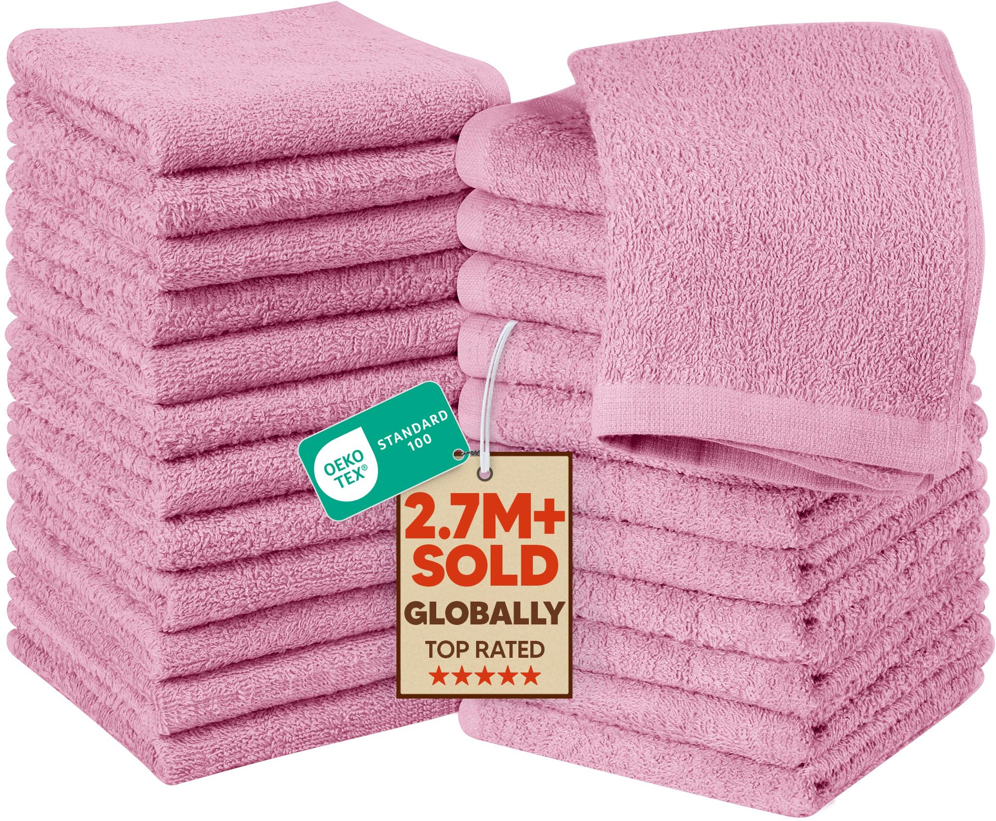 Utopia Towels - Flannel Face Cloths Set - 30 x 30 cm - 100% Ring Spun Cotton, Premium Quality Washcloths, Highly Absorbent and Soft Feel Face Towels, Perfect for Cleaning Dishes (24-Pack, Pink)