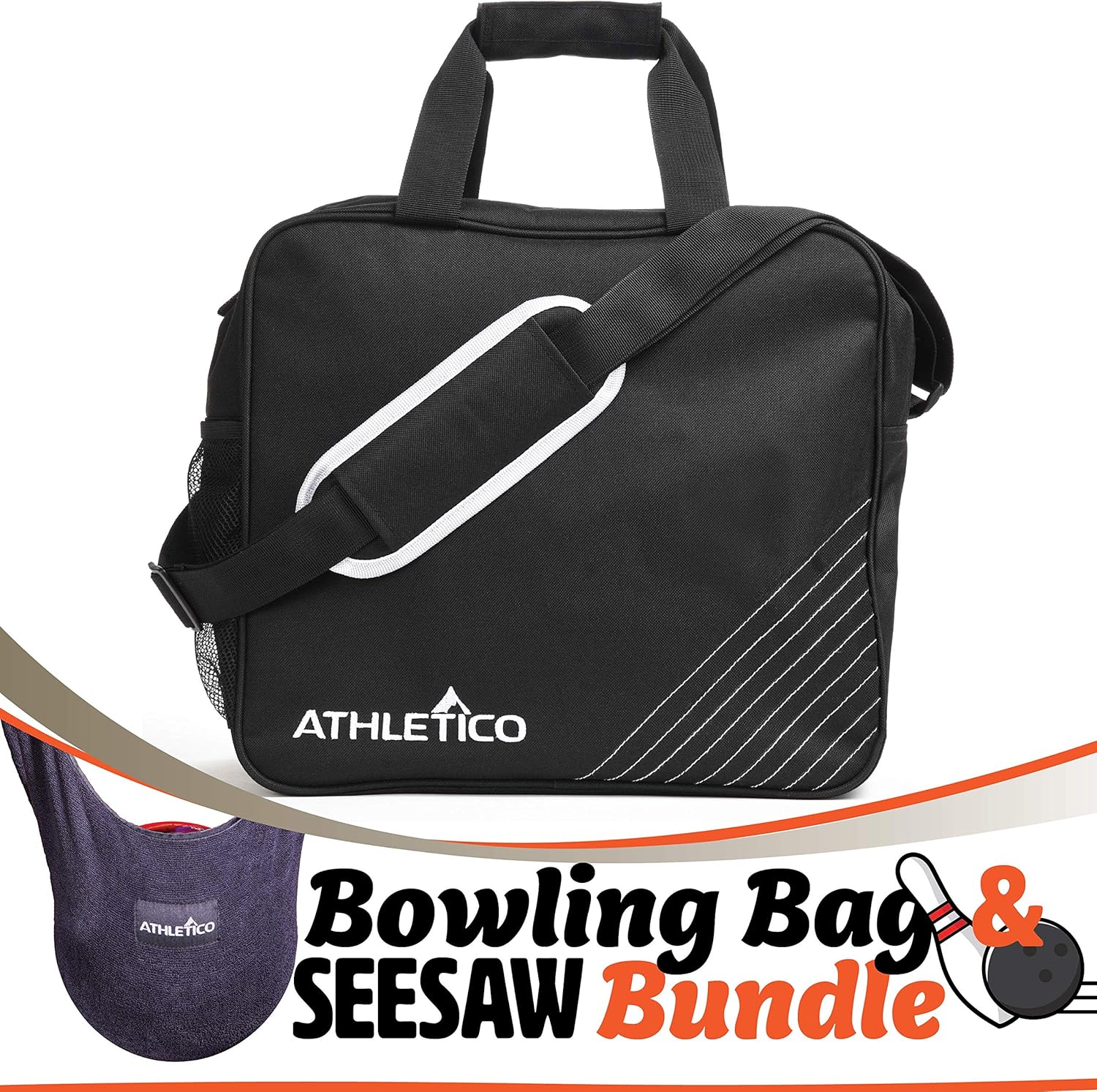 Athletico Essential Bowling Bag & Seesaw Polisher Bundle - Single Ball Bowling Tote Bag with Padded Bowling Ball Holder