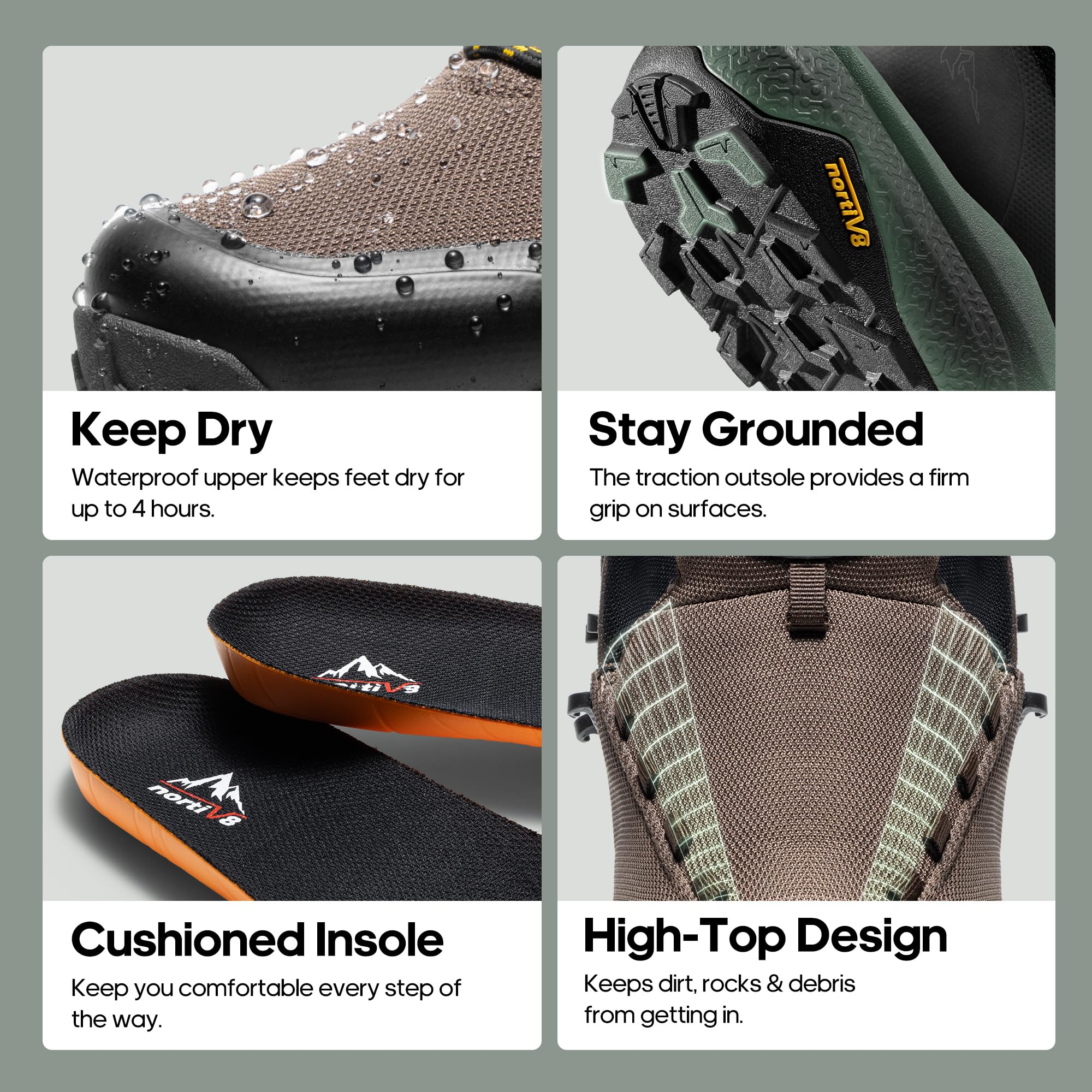 NORTIV 8 Herren Mid wasserdichte Wanderschuhe leicht atmungsaktiv Trekking Camping Bergschuhe HydroTrek,Size 48,Dunkelbraun,NMUMHB2504 6