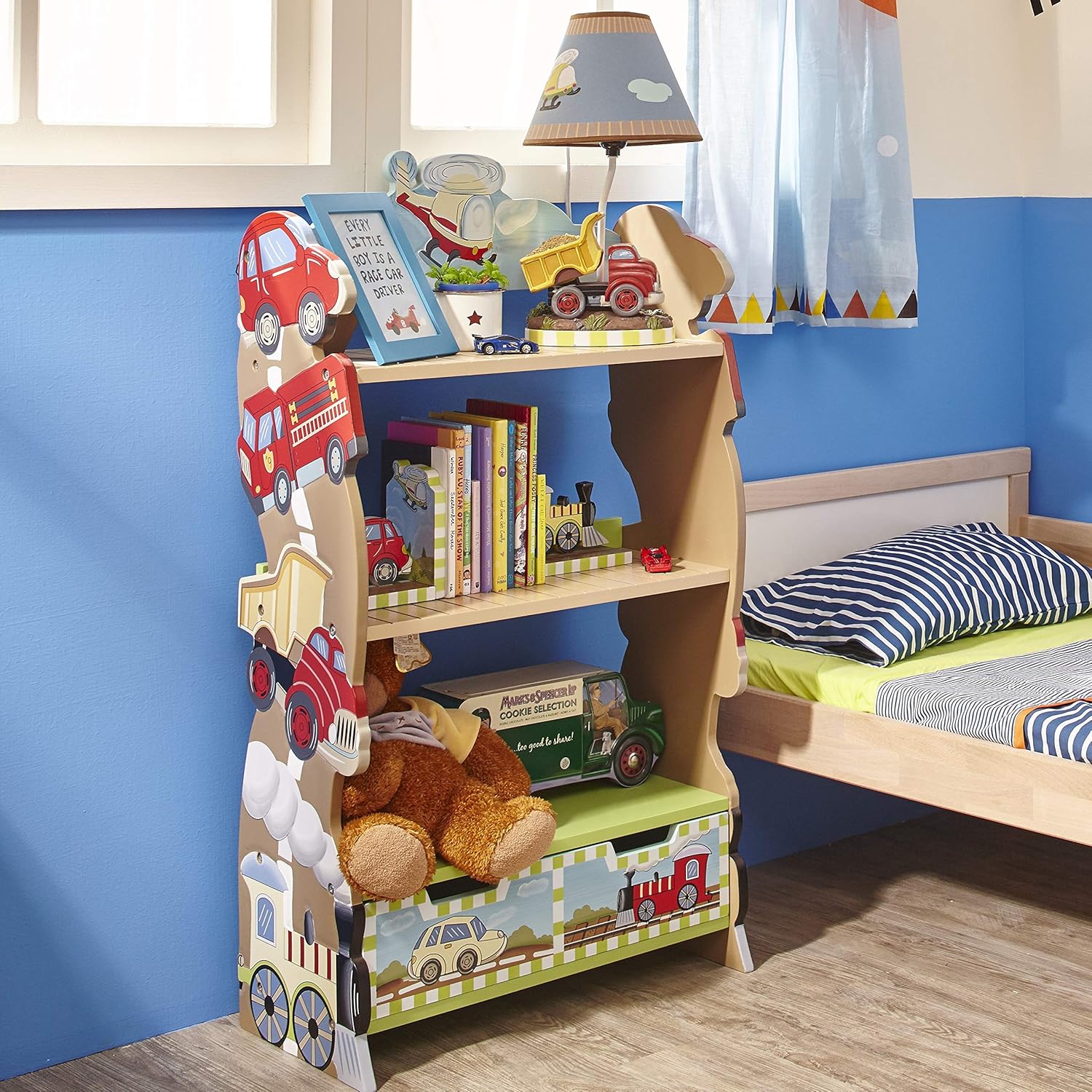 Fantasy Fields - Cracked Rose Thematic Kids Wooden Bookcase with Storage, Multi/None (W-10040A)