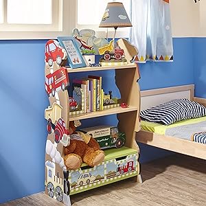 Fantasy Fields - Cracked Rose Thematic Kids Wooden Bookcase with Storage, Multi/None (W-10040A)