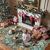 4x8 Washable Area Rug for Family: Stain Resistant Wide Floral Scalloped Kitchen Rug Soft Carpet for Entryway Bathroom Bedroom Farmhouse Living Room Floor Mat with Non Slip Backing(4x8, Floral/Green)