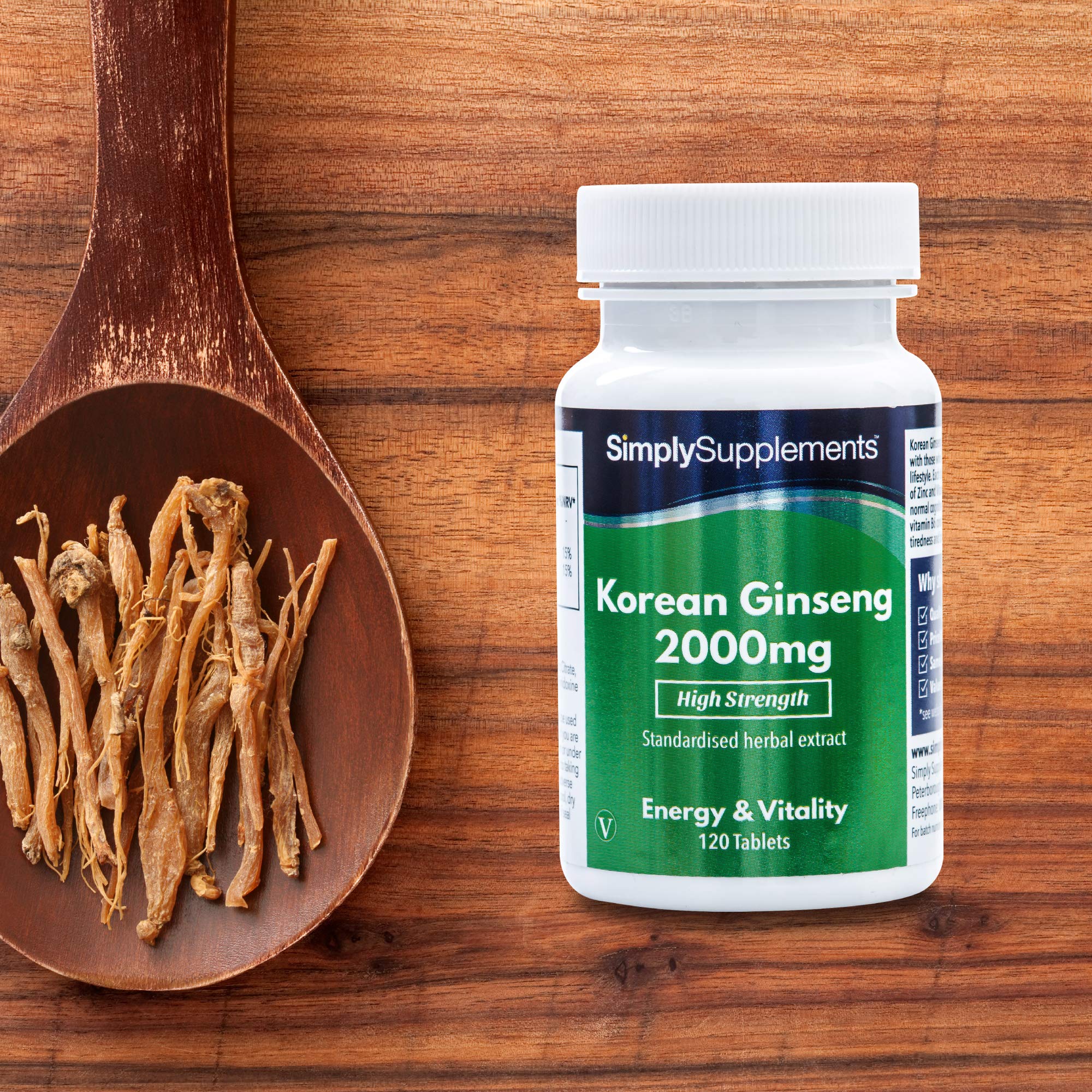 Korean/Panax Ginseng 2000mg 120 High Strength Ginseng Tablets Vegan