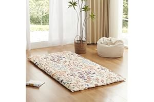 PPOLCA Twin Size Beige Futon Mattress Japanese Floor Mattress, Roll Up Guest Mattress with Twin Floral Cover for Adults, Kids