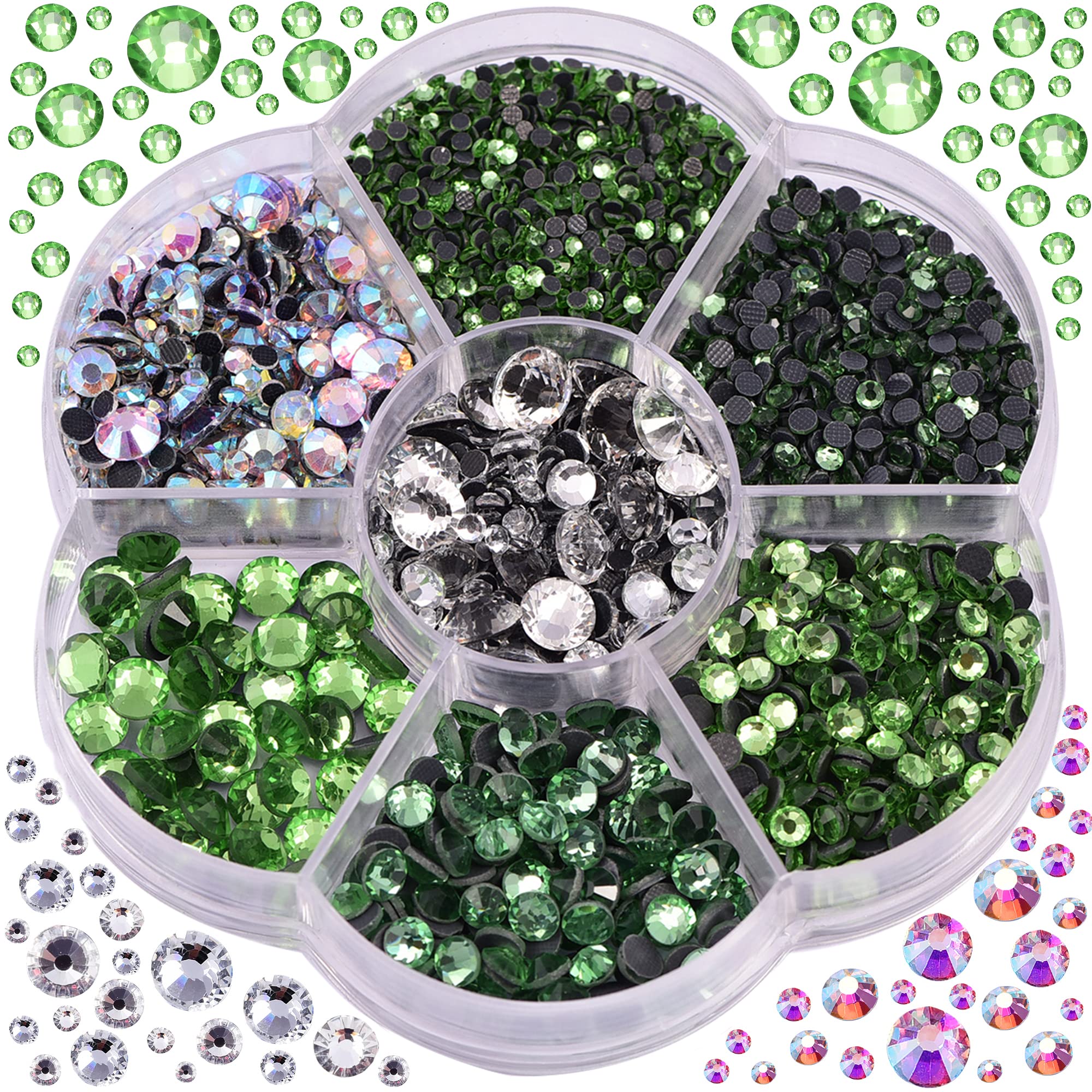 BLINGINBOX 3000pcs Hotfix Rhinestones, Green Hotfix Crystal Rhinestones Mixed Sizes SS6-SS30 Gems for Clothes and Craft DIY Decorations(Lt.Peridot)