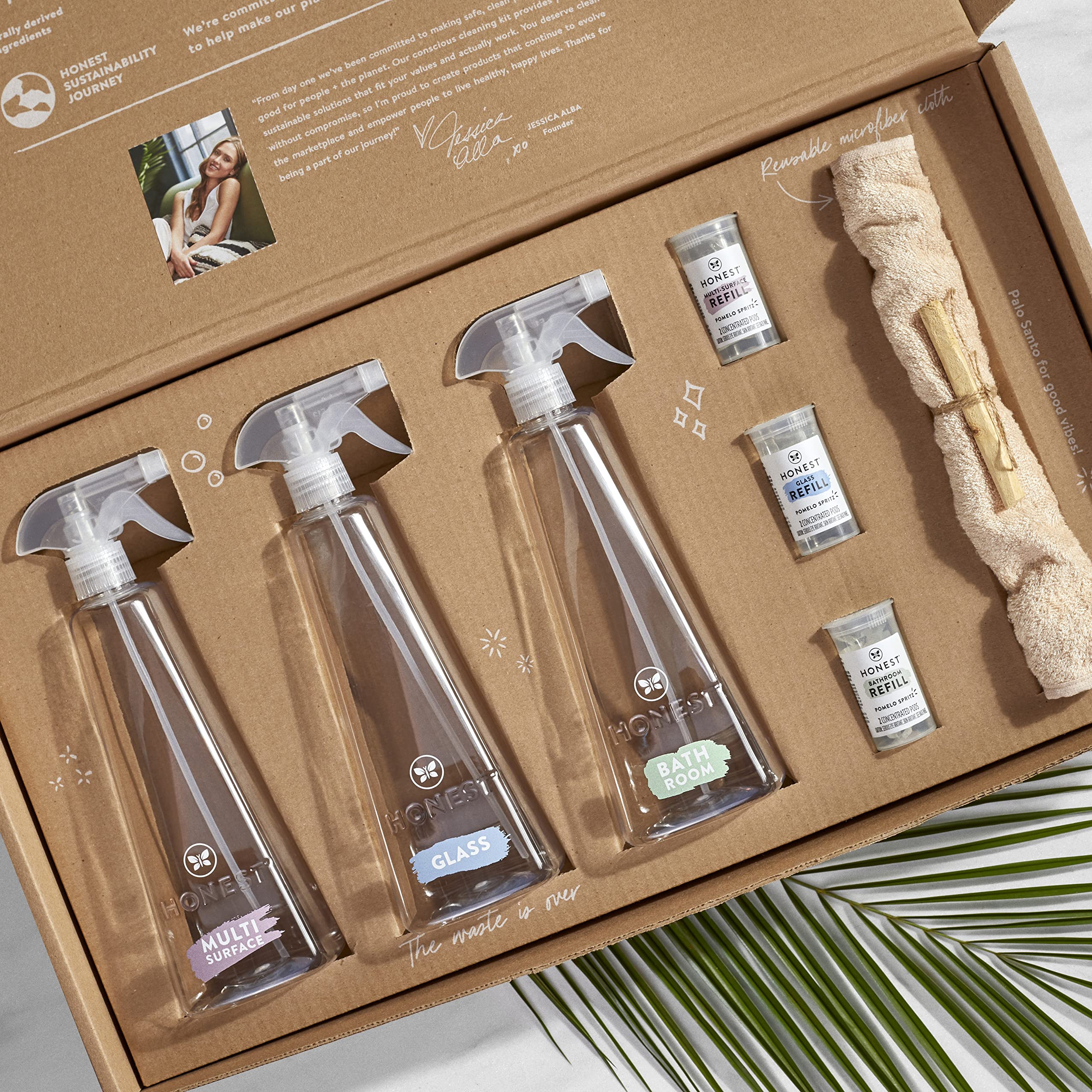 The Honest Company Clean Vibes Refillable Multi-Room Cleaning Kit | 3 Spray Bottles, 6 Concentrated Pods, Pomelo Spritz Scent