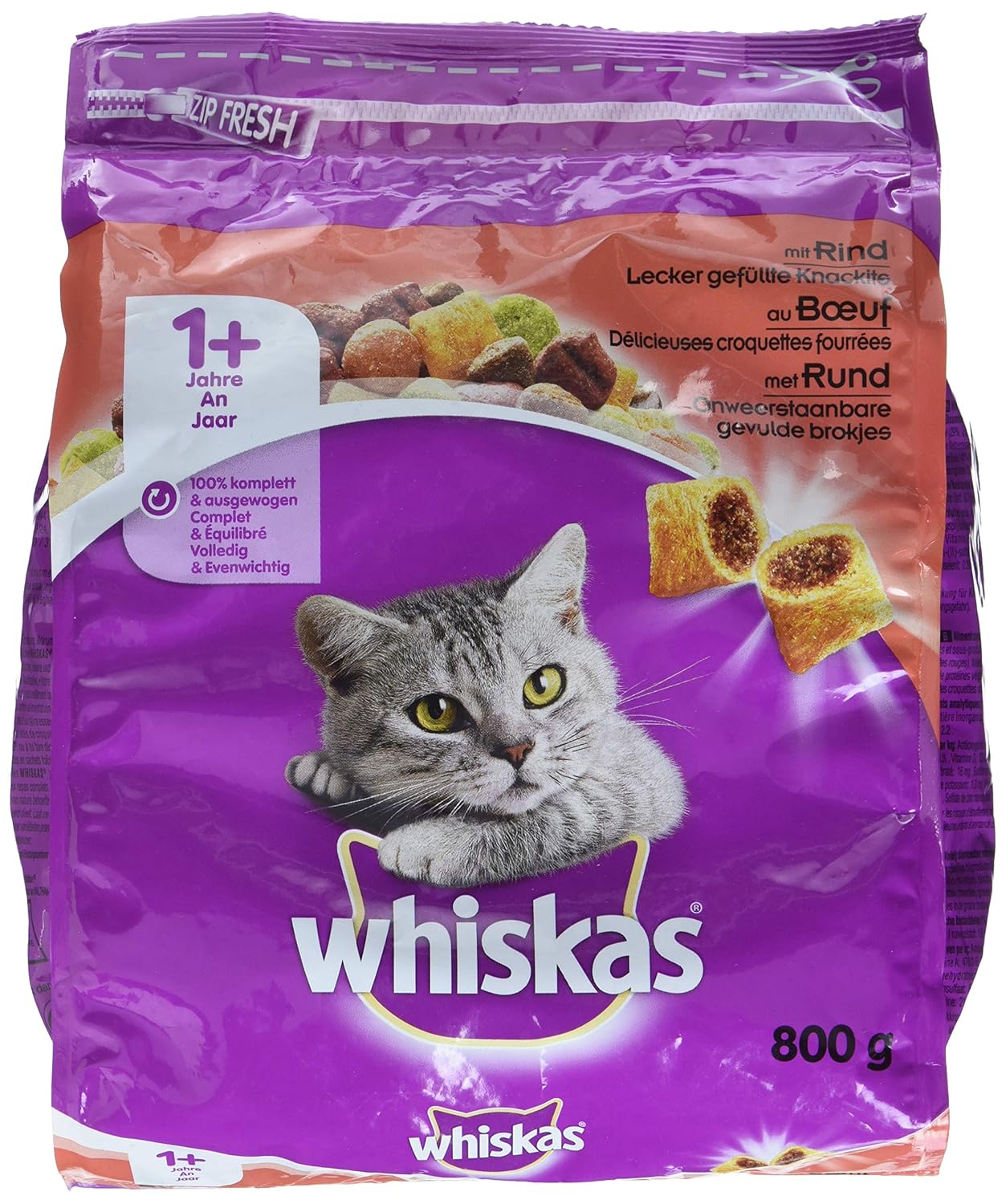 Whiskas Katzenfutter Trockenfutter Junior 1 plus mit Rind, 800 g