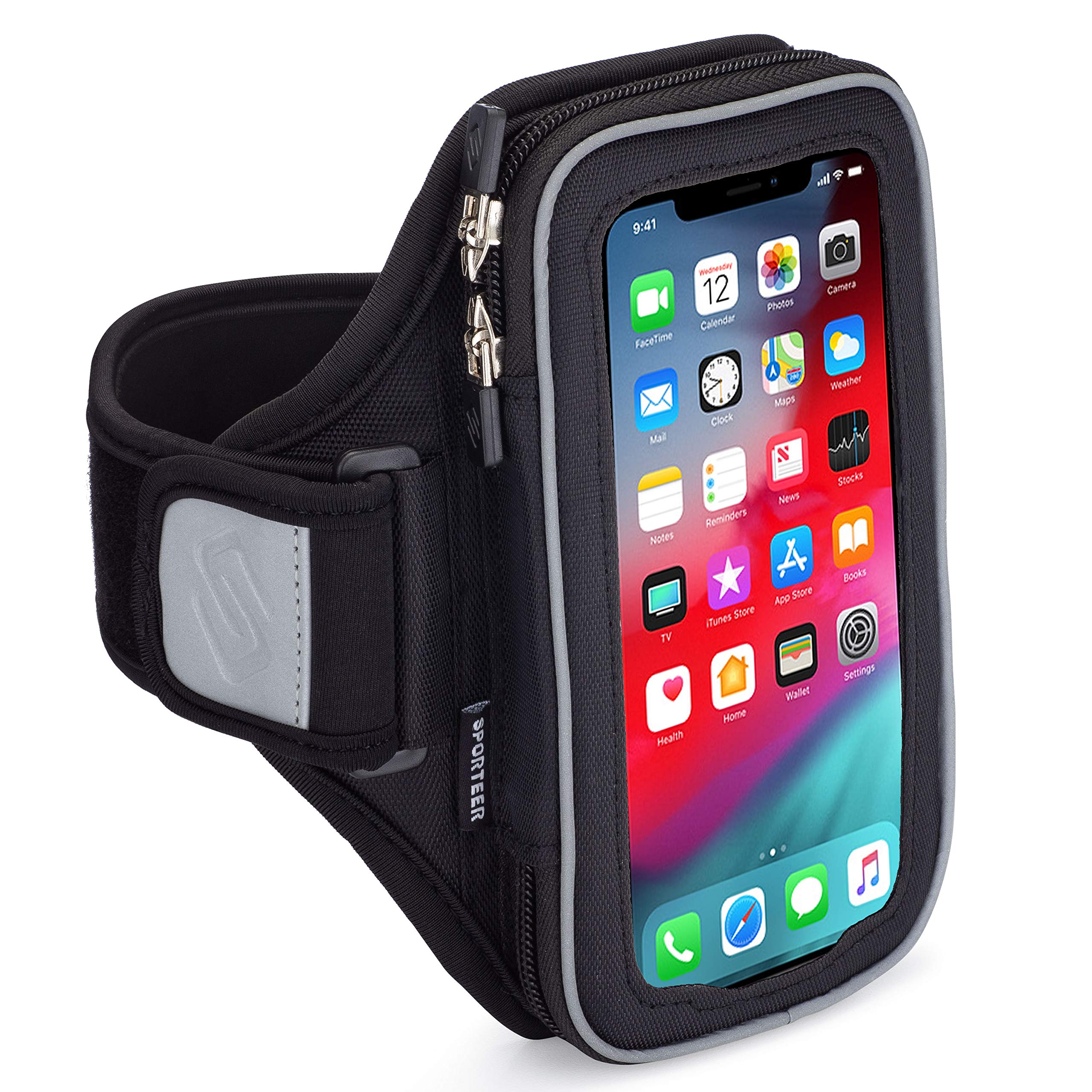 Sporteer Velocity V8 Universal Running Armband - Fits All Mobile Phones up to 165mm including iPhone 17/16/15 Pro Max, Galaxy S26/S25 Plus, Pixel 10 XL & Galaxy A-Series - Fits Cases