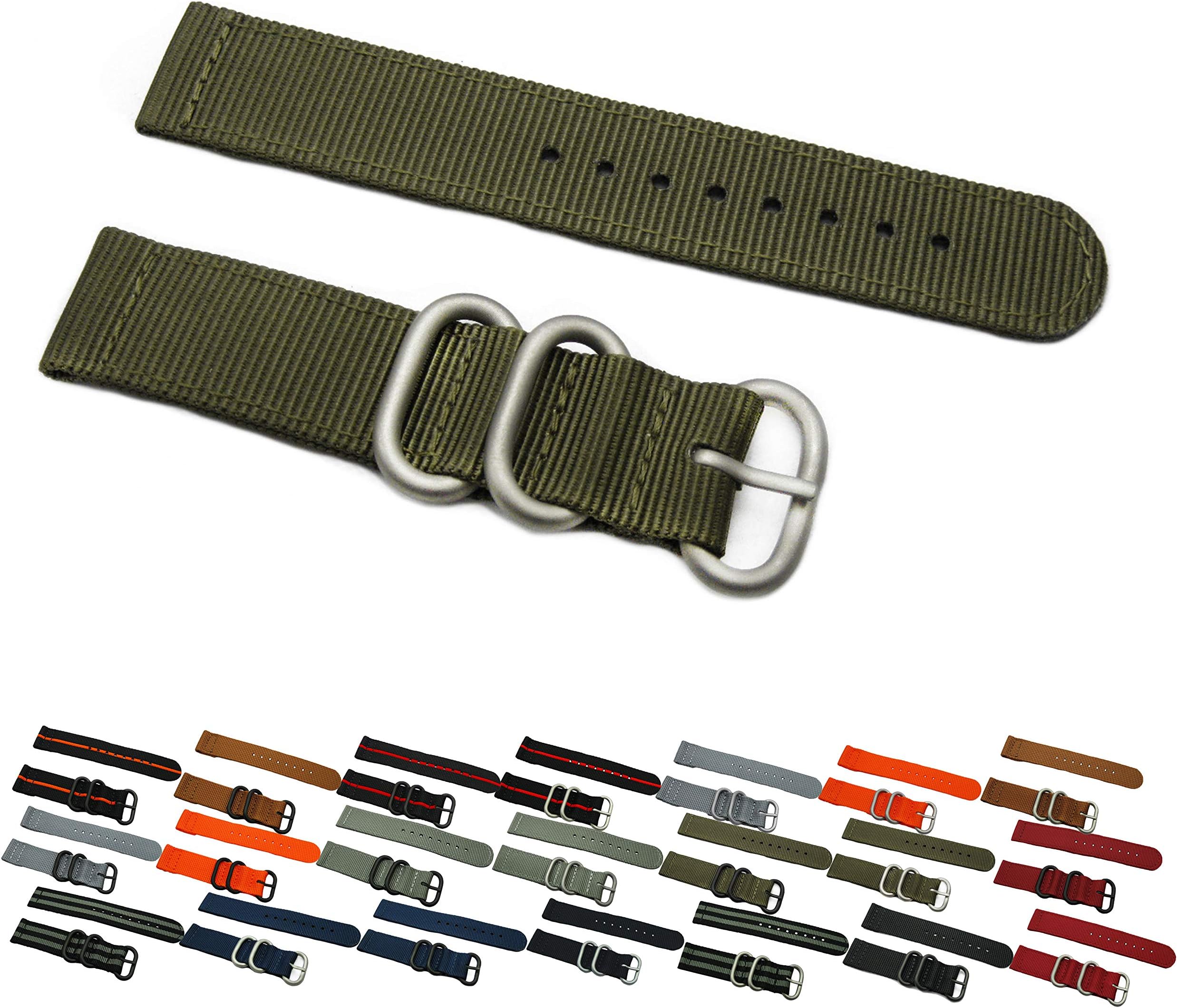 HNS Watch Bands - Choice of Color & Width (20mm, 22mm,24mm) - 2 Piece Ballistic Nylon ZULO Straps