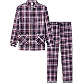 MoFiz Mens Pajama Set Soft Cotton Button Down Notched Collar Pjs Long Sleeve 2 Piece Sleepwear Lounge Nightwear with Pocket