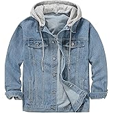 DOSLAVIDA Men's Distressed Denim Jacket Unisex Button Down Jean Coat Casual Long Sleeve Trucker Hooded Jackets Outwear