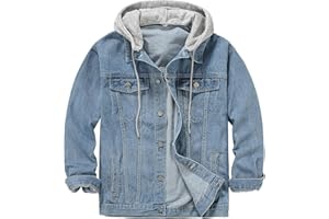 DOSLAVIDA Men's Distressed Denim Jacket Unisex Button Down Jean Coat Casual Long Sleeve Trucker Hooded Jackets Outwear