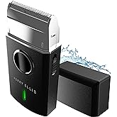 Perry Ellis Travel Electric Shaver, Face Shaver for Mustache and Beard Stubble, Rechargeable and Water-Resistant Foil Shaver, 2 1/2-Hour Battery Capacity, Black, Silver