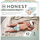 The Honest Company Clean Conscious Diapers for Sensitive Skin | Hypoallergenic, Fragrance Free | Spring '25 Limited Edition Prints | Club Box, Size 3 (16-28 lbs), 62 Count