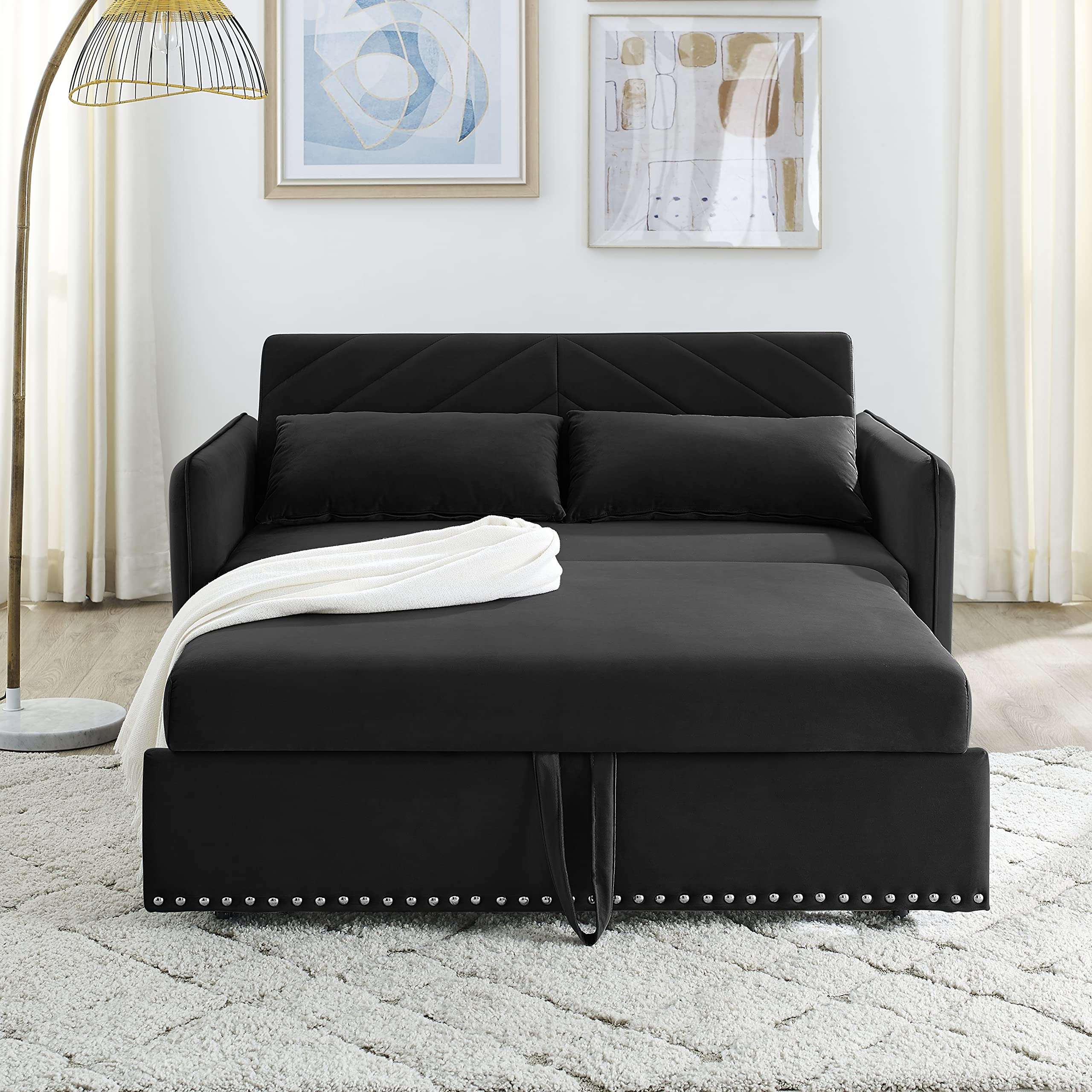 55-inch Loveseat Pull Out Sofabed ,Modern 3 in 1
