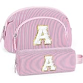 YOOLIFE Valentines Day Gifts for Women Teen Girls, Initial Travel Makeup Bag Cosmetic Bag Pink | Gifts for Women Mom Teacher | Teen Girl Birthday Gift 10 11 12 13 14 15 Year Old Girl Teens Pink A