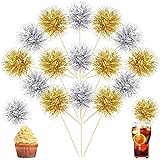 100 Pcs Firework Cupcake Toppers New Year Foil Frill Toothpicks Holiday Party Firework Cocktail Picks for Christmas Party Fav