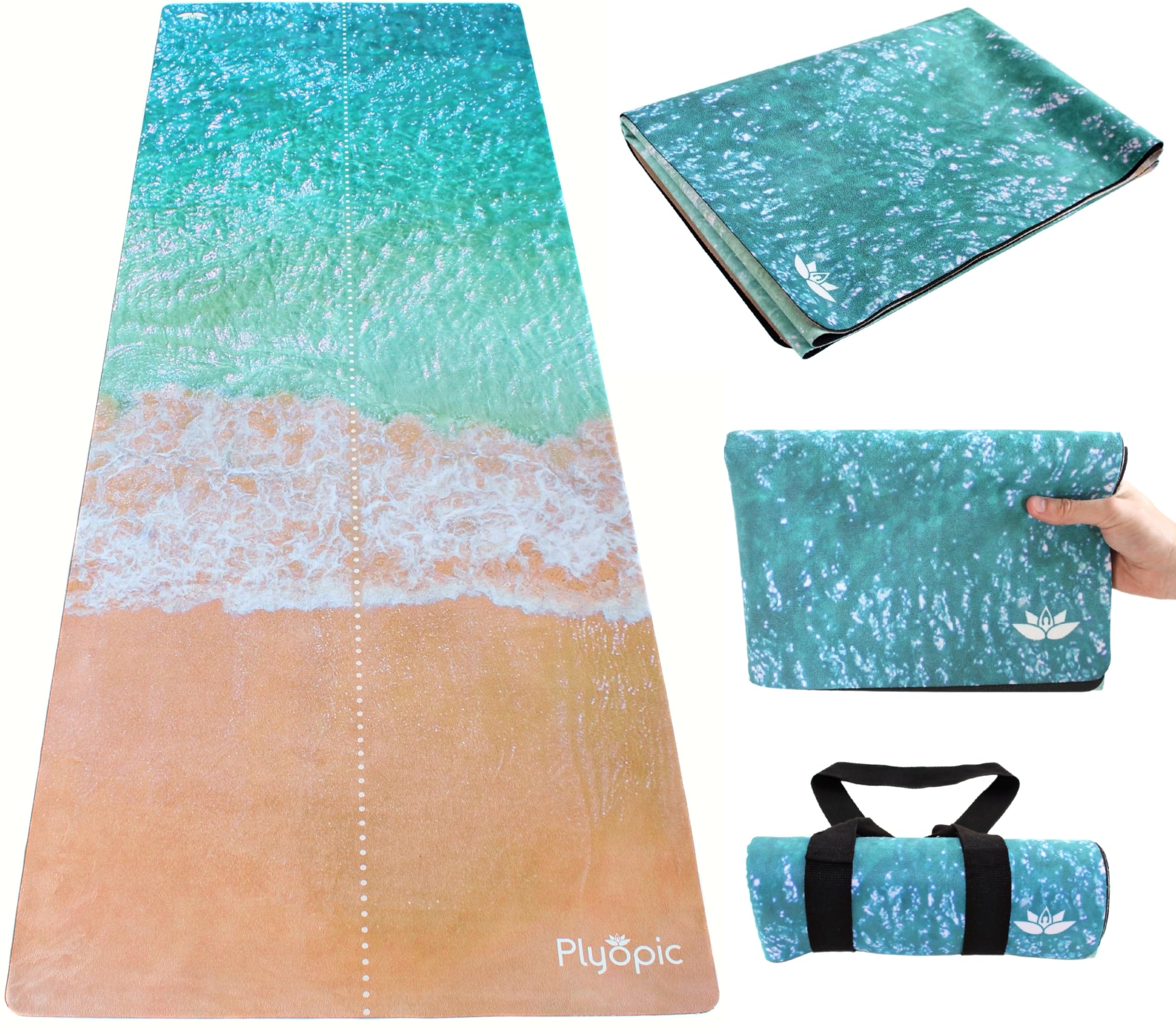 PLYOPIC 3-in-1 Travel Mat, Hot Yoga Towel & Gym Mat Topper - Non-Slip, Portable & Foldable | 1.5mm Thin | Ideal for Yoga, Pilates, Fitness & Travel