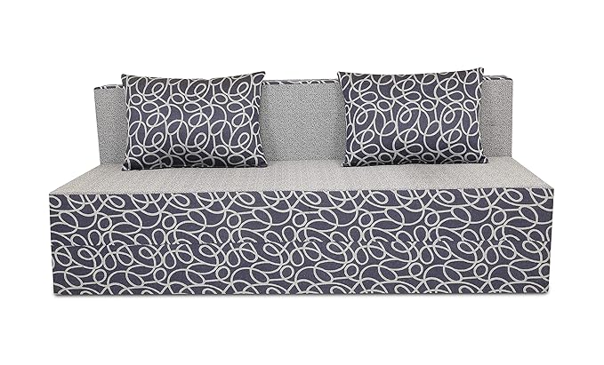 Adorn India Easy Three Seater Sofa Cum Bed Poly Cotton (Blue & Grey) 6X6