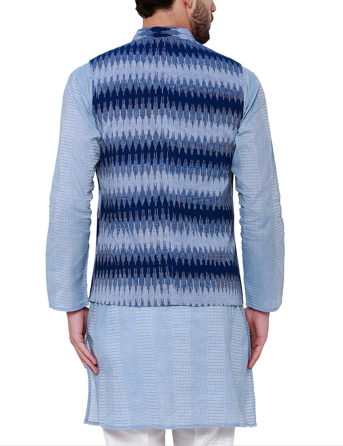 svanik navy blue self design cotton waistcoat.