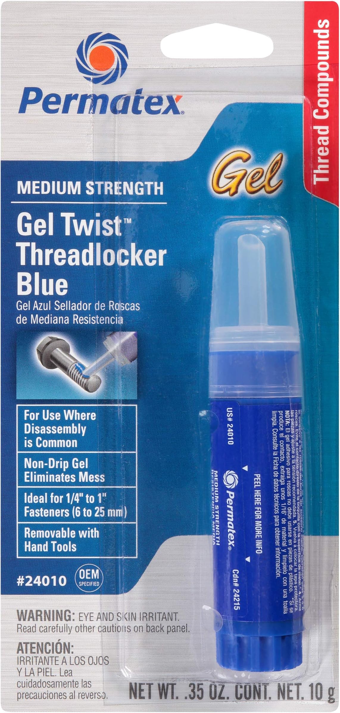 S/S Permatex® - Medium Strength Threadlocker Blue - Thread Lock Gel - 10g #24010