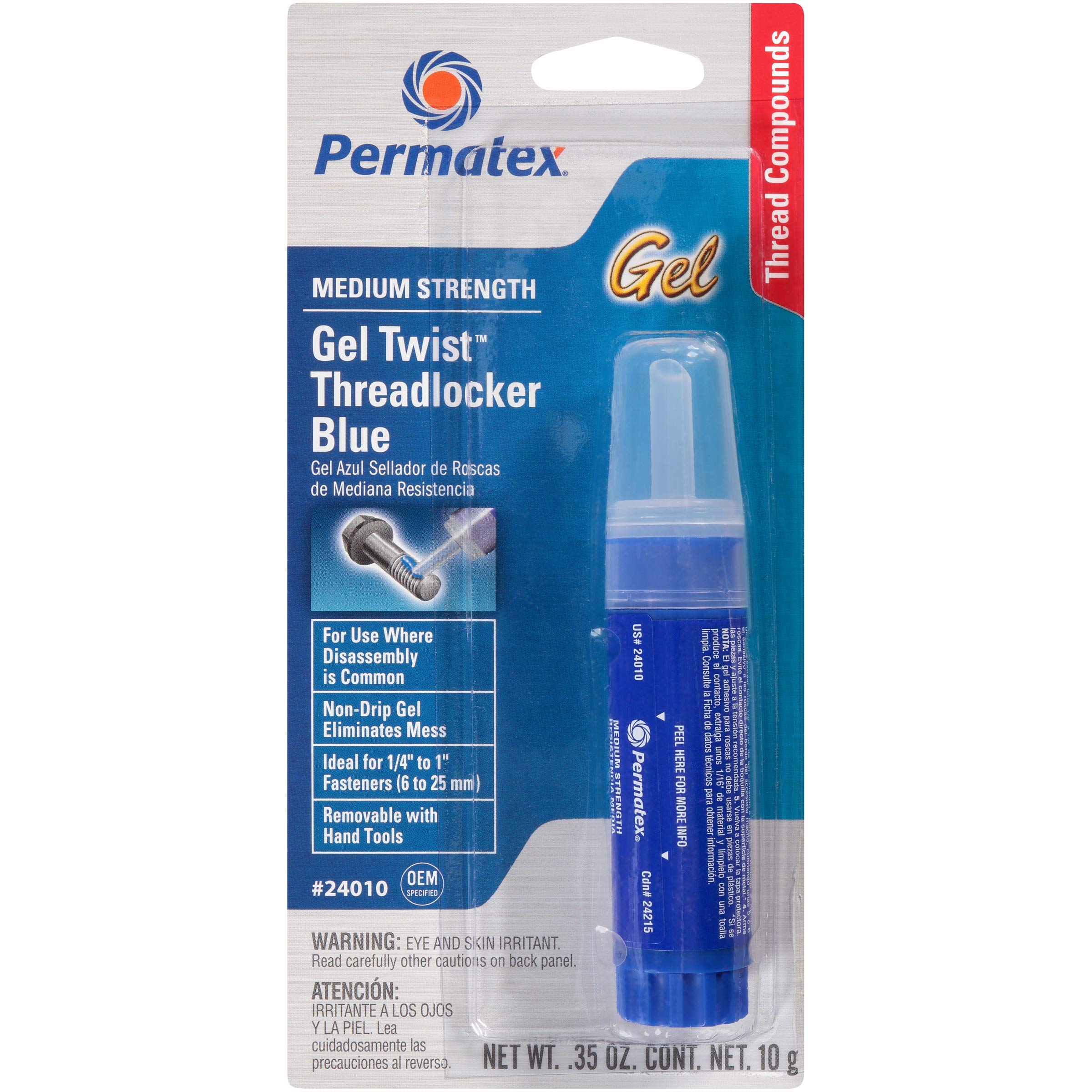 S/S Permatex® - Medium Strength Threadlocker Blue - Thread Lock Gel - 10g #24010