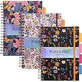 Pukka Pad 5 Subject Spiral Notebook 3-Pack - 200 Pages, 100 Sheets of 80GSM Paper with Repositionable Dividers &amp; Perforated Edges for School &amp; Office Planning &amp; Organization - B5-7 X 10, Bloom
