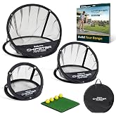 GoSports Chipster Range PRO Golf Chipping Nets - Portable Outdoor &amp; Indoor Golf Practice Targets with Hitting Mat and 4 Foam Balls - Best Gifts for Golfers - Black