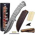 Hercules Knives Custom Hand Forged Damascus Steel Blank Blade Knife Making Kit Hunting Knife Leather sheath, Pin, Scale, Camping Blade Damascus Blade Billet Knife Making Supply (BK-C)