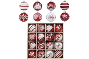 Valery Madelyn Christmas Tree Decorations Set, 16ct Red and White Shatterproof Christmas Ball Ornaments Bulk, 3.15 Inch Traditional Hanging Ornaments for Christmas Trees Xmas Holiday Party Decor