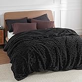 Bedsure Gentlesoft Sherpa Queen Size Blanket for Bed - Fleece Fluffy & Cozy Cable Jacquard Tufted for Women Gift, Thick and Warm Christmas Blanket for Winter, Black, 90x90 Inches