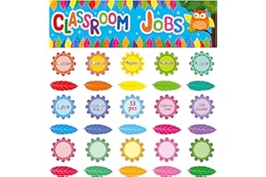 GETHELUD 53 Pieces Classroom Jobs, 36 Name Card Classroom Job Chart with Name Tag Class Management Teacher’s Helper Colorful Bulletin Board Decor for First Day of School, Back to School Supplies (Flower&Leaf)