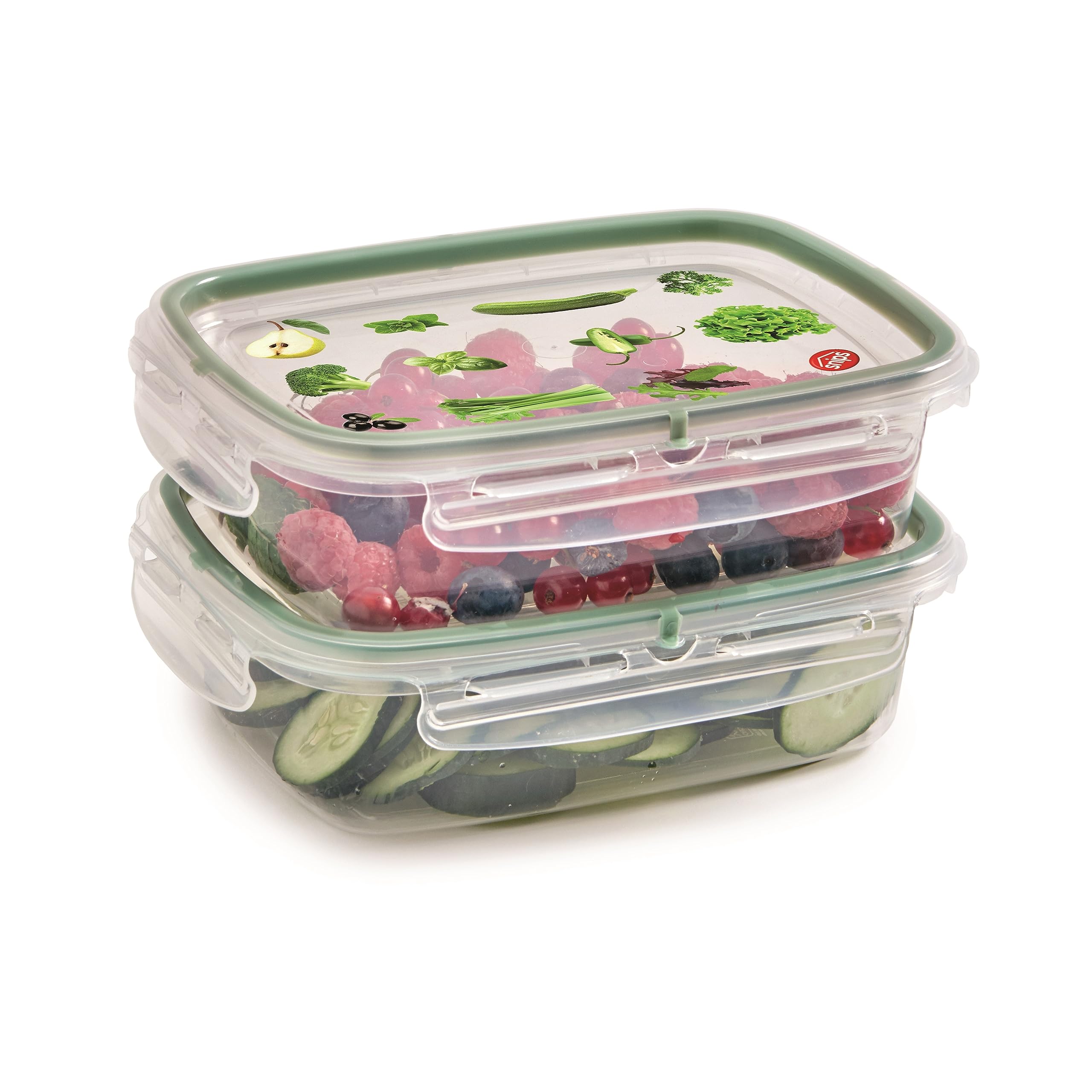 Snips - Lock Rect. - Rectangular Fridge Container - 0,60 litres - Microwave Container, Set 2 pcs. - 4 Safety Locks - 18.4 x 13.8 x 7 cm - Made in Italy - 0% BPA and phthalate free