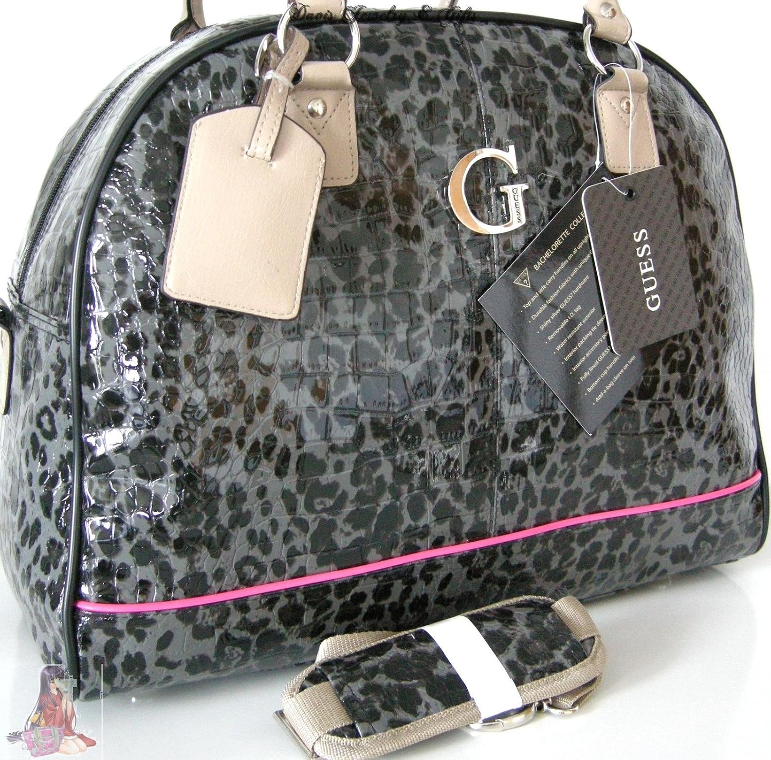 Guess G Logo Carry On Luggage Overnight Tote Purse Bag Leopard Black