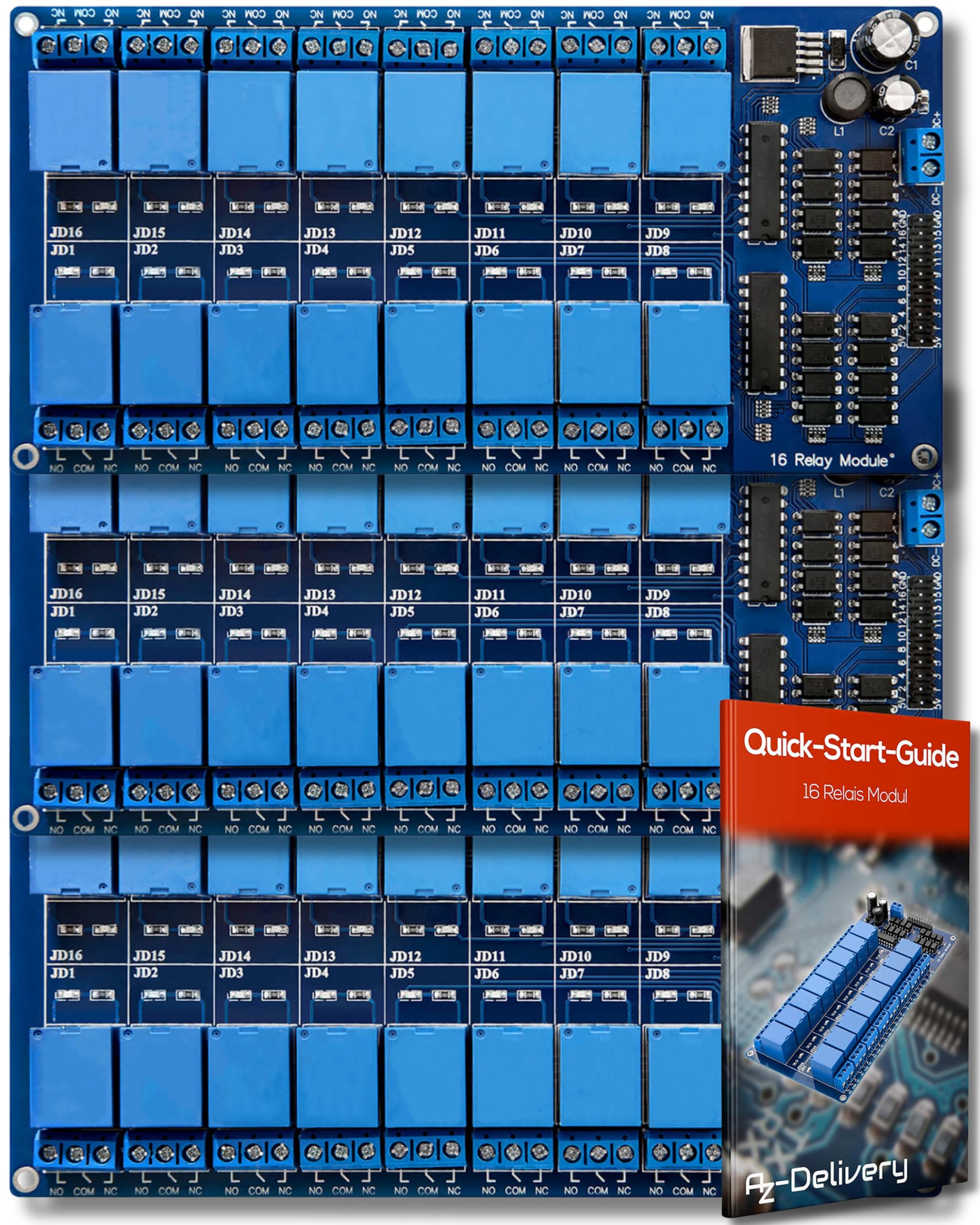 AZDelivery 3 x 16 Channel Relay Module DC 12V with Optocoupler Low Level Trigger Relay Module Board compatible with Arduino Including E-Book!