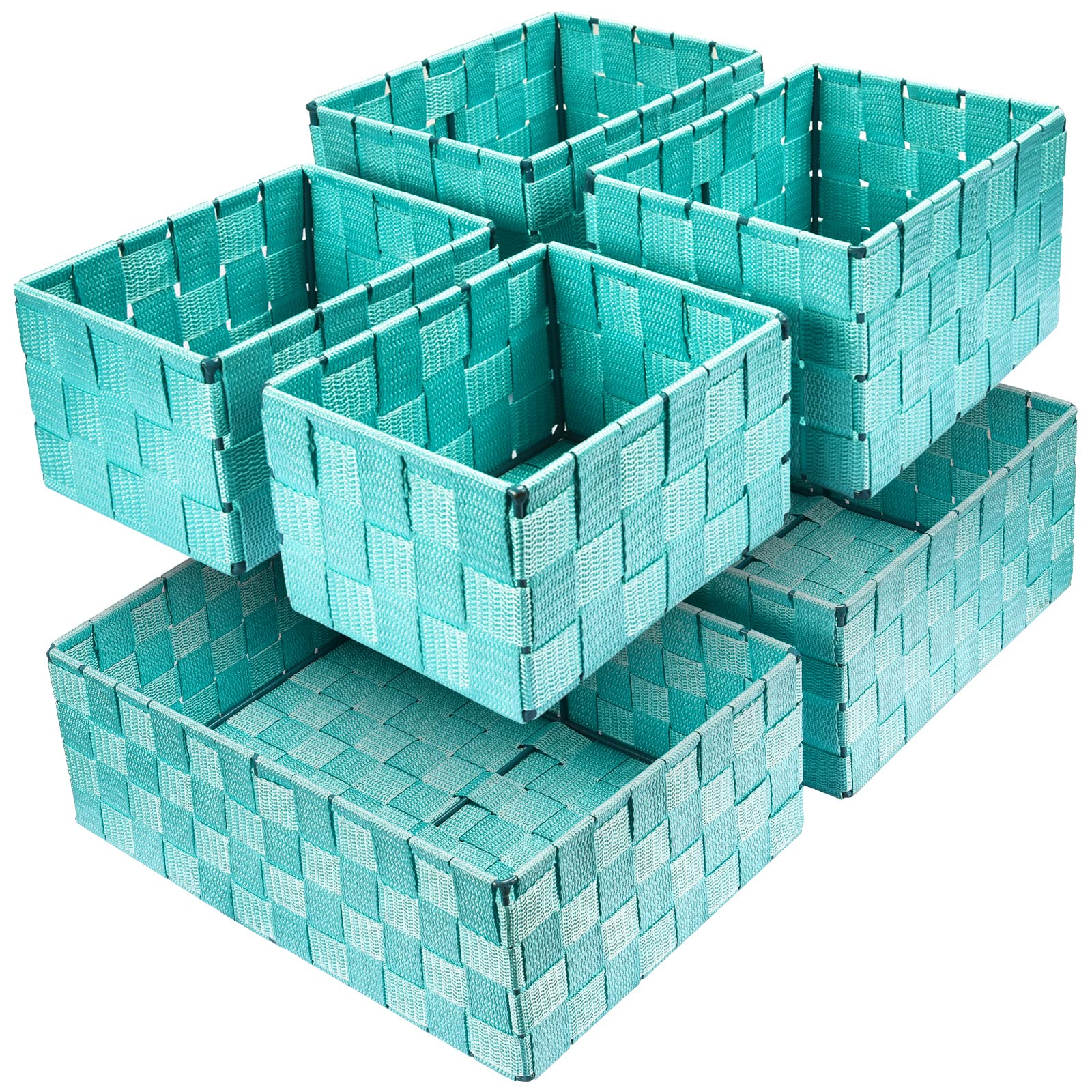 Photo 1 of Uvellgift Woven Storage Baskets, Storage Bins, Cube Basket Container Baskets Storage Boxes Organizers for Clothes /Shelves/ Closet, Set of 6 (Aqua)