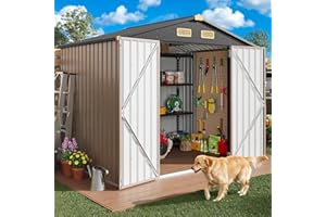 IRONCK 8x6FT Outdoor Storage Shed with Lockable Doors, 7.4x5.3FT Base Galvanized Steel Metal Garden Tool Shed with Breathable Vent for Yard Bins/Generator/Wheelbarrow Storage, Brown